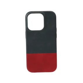 Peacock Blue & Crimson Red iPhone 14 Pro Leather Case with MagSafe