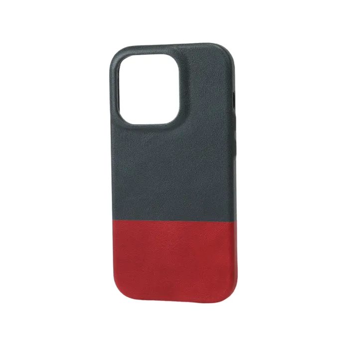 Peacock Blue & Crimson Red iPhone 14 Pro Leather Case with MagSafe