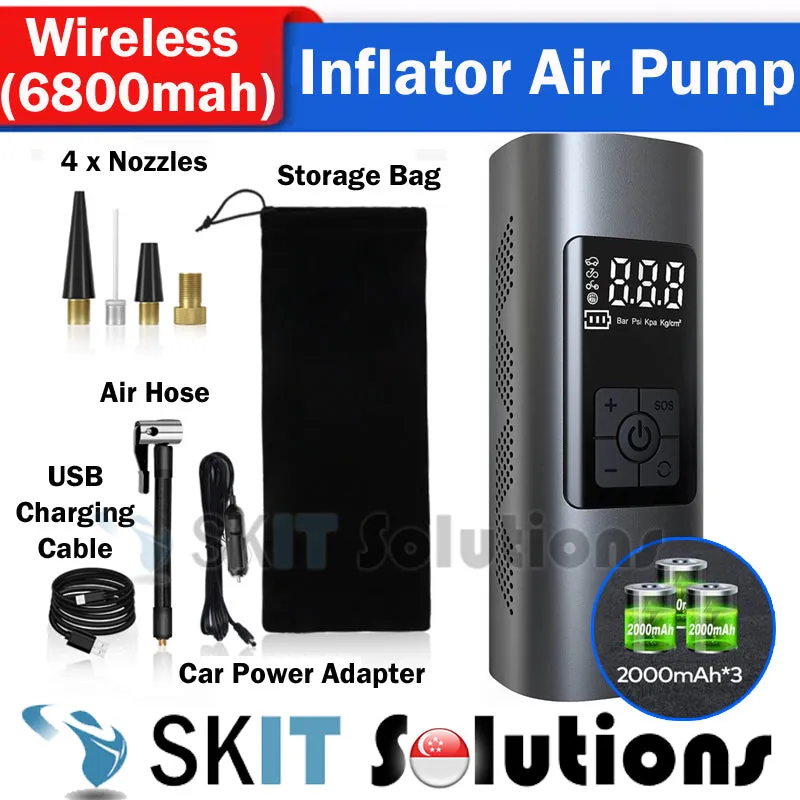 Portable Wireless 6000mAh Air Compressor Inflator Cordless Wired Pump Car Bicycle Tyre Pressure Tire