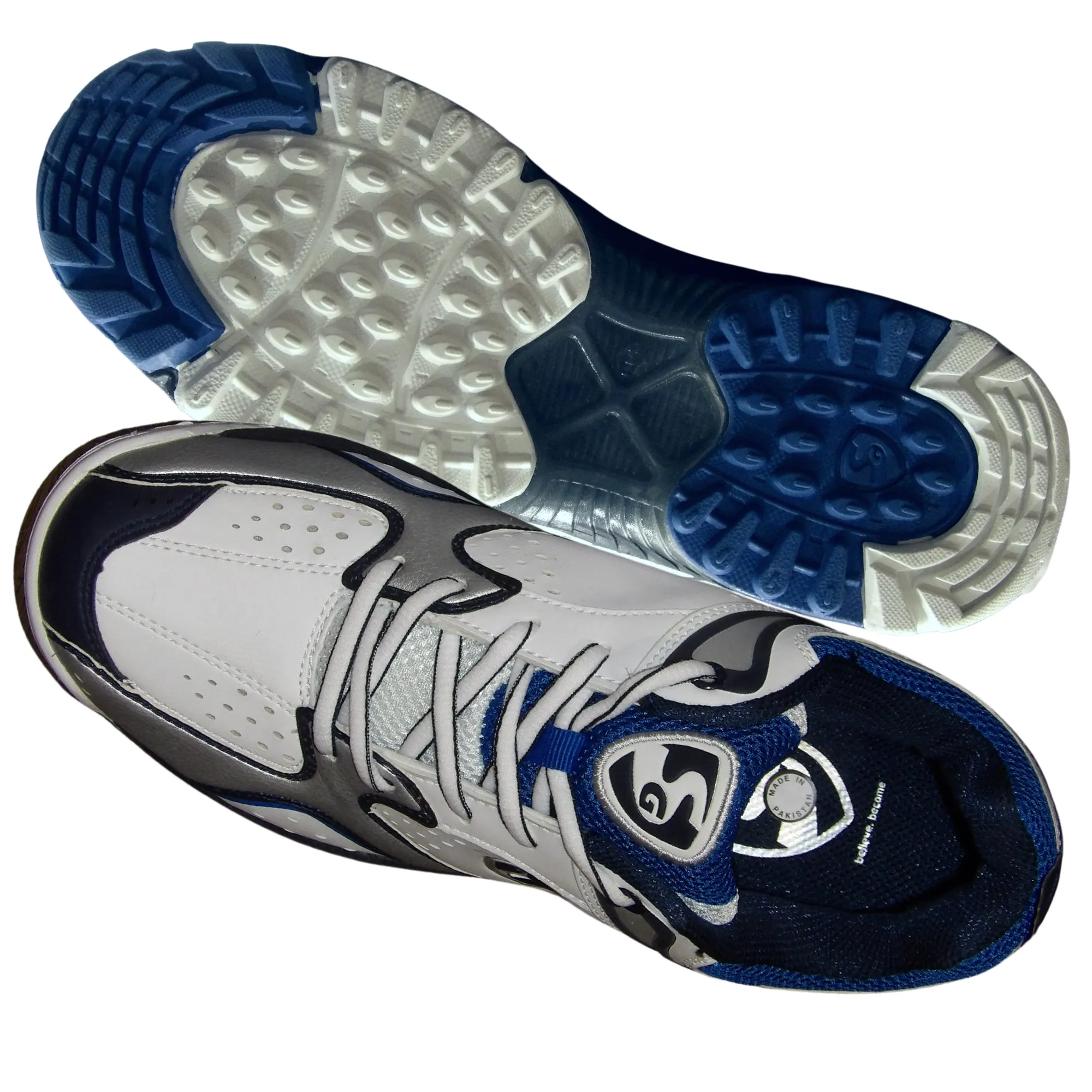 SG Cricket Shoes, Striker-II - White/Silver/Blue