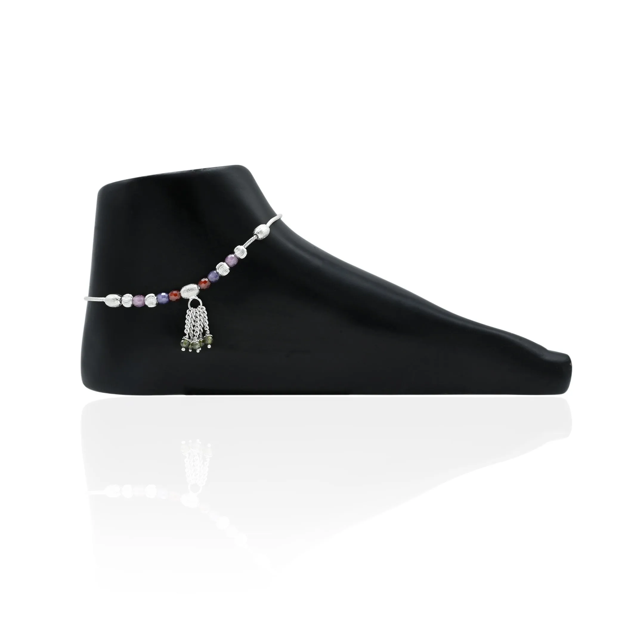 Silver Charming Colorful Pearls And Beads Anklet