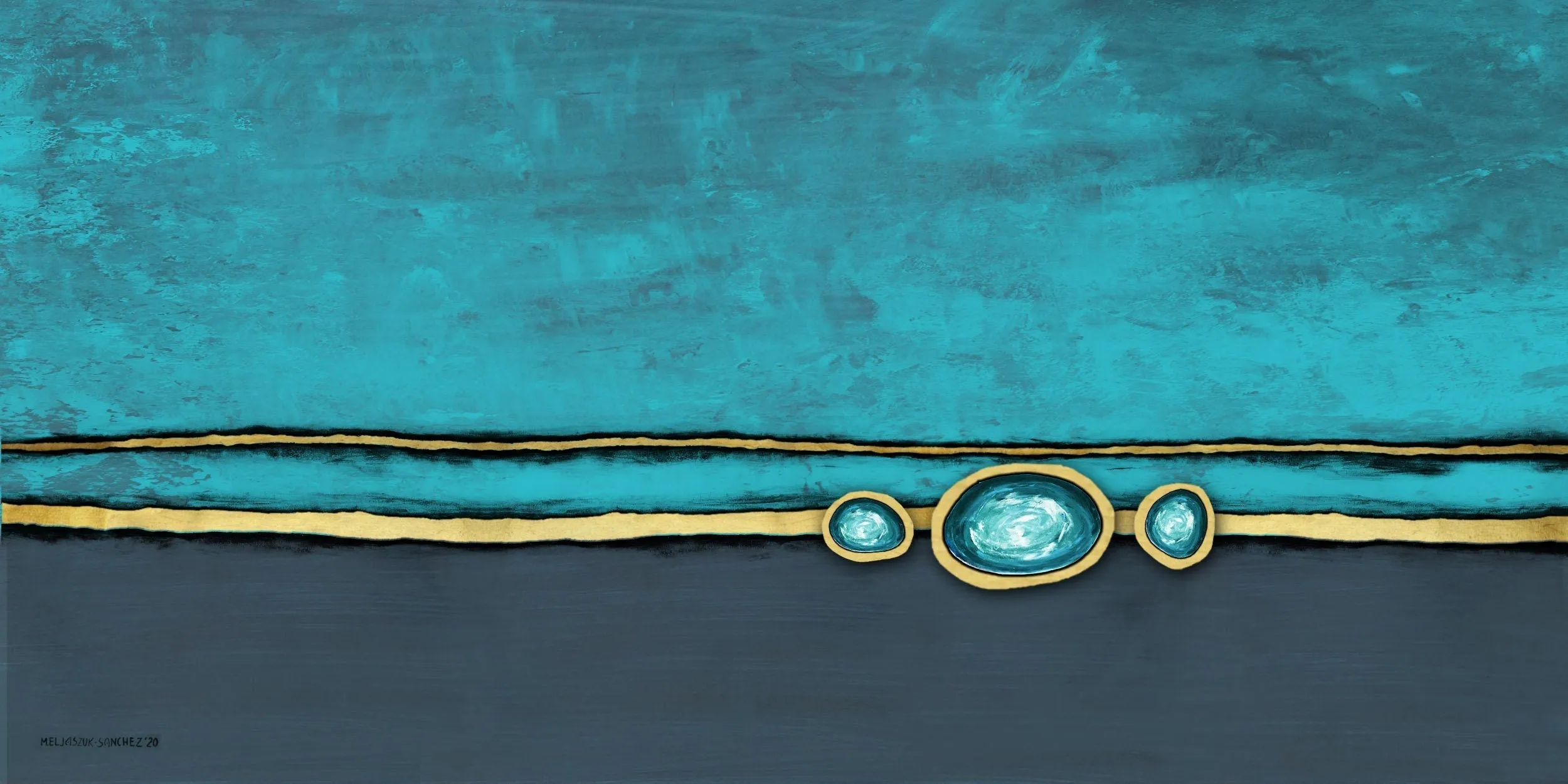 Teal blue & gold abstract oversized wall art made to order in a custom size