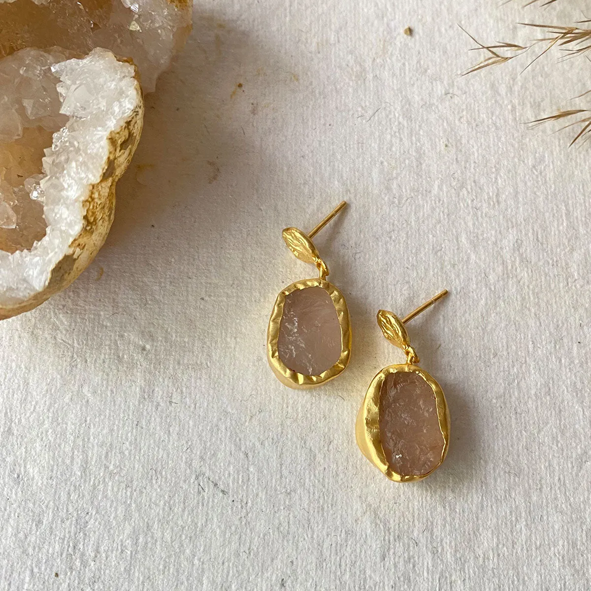 The Spirited One Gold Earrings with Rose Quartz