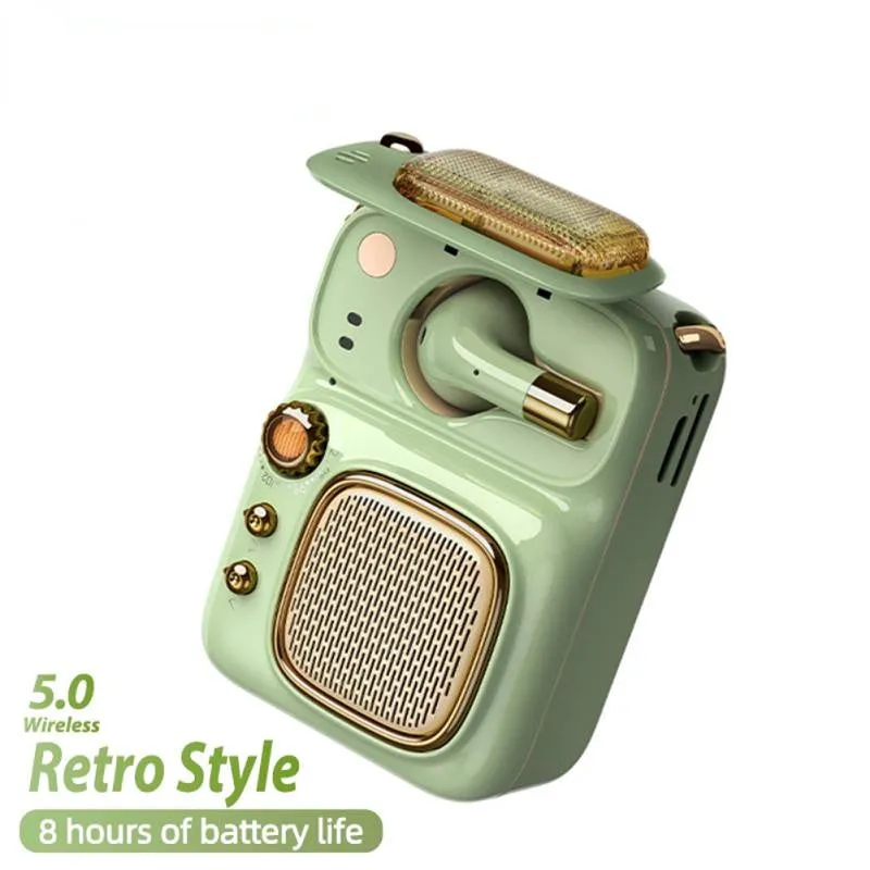 Vintage Mini Bluetooth 5.0 Speaker Portable 4 In 1 Pocket Sound Box with 1 Earphone Special Outdoor Take Retro Style Speaker Ideal Holiday Christmas Gift