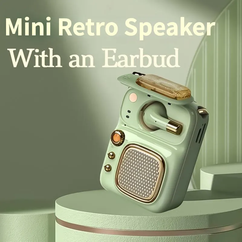 Vintage Mini Bluetooth 5.0 Speaker Portable 4 In 1 Pocket Sound Box with 1 Earphone Special Outdoor Take Retro Style Speaker Ideal Holiday Christmas Gift