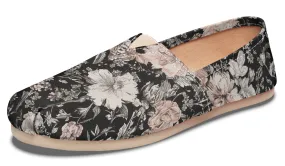 Vintage Peonies Espadrilles - Lightweight Canvas Slip-Ons with Elastic V for Easy Comfort