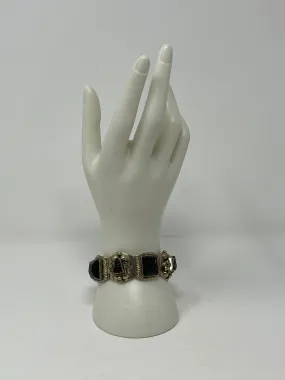 Vintage Sterling Silver Black Onyx Carved Bracelet